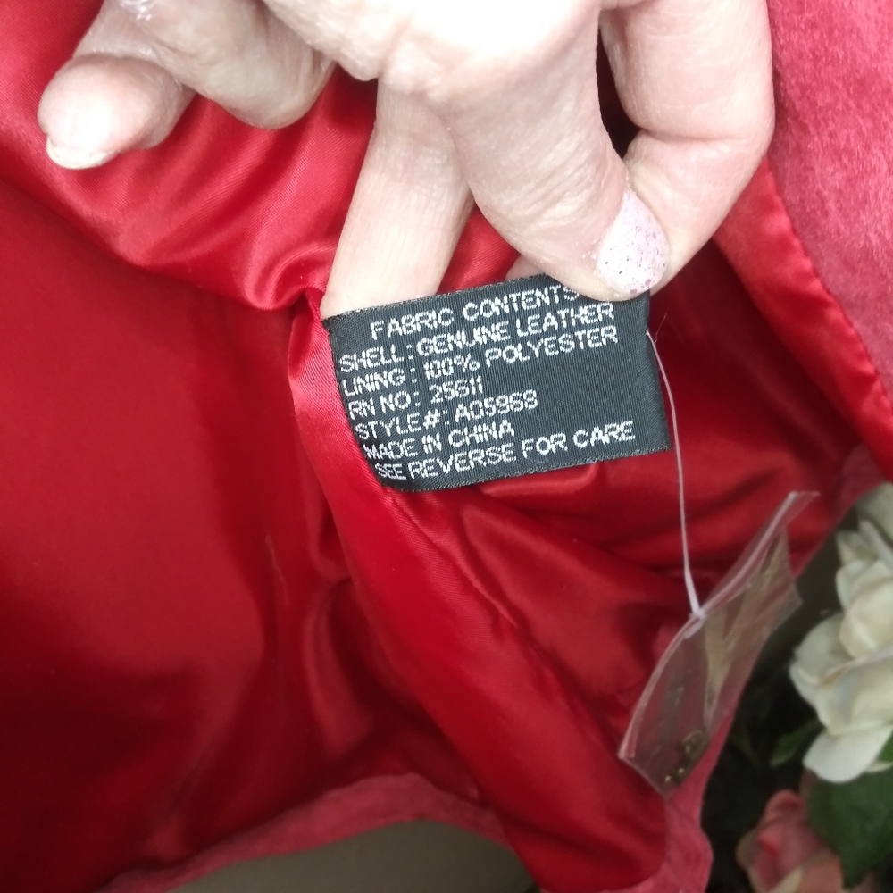 Avanti Boho/Southwestern Brick Red, Floral Embroidered Genuine Suede Coat - Picture 14 of 16
